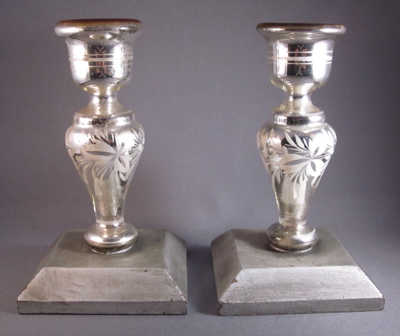 mercury glass candle holders. Pair of candle holders with